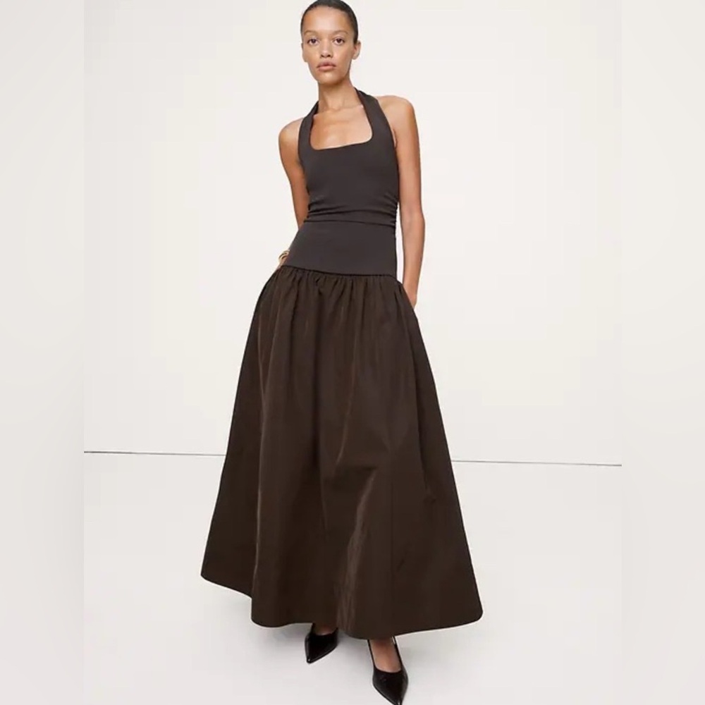 NWT! Banana Republic Jersey & Taffeta Mixed Media Halter Maxi Dress - XL TALL